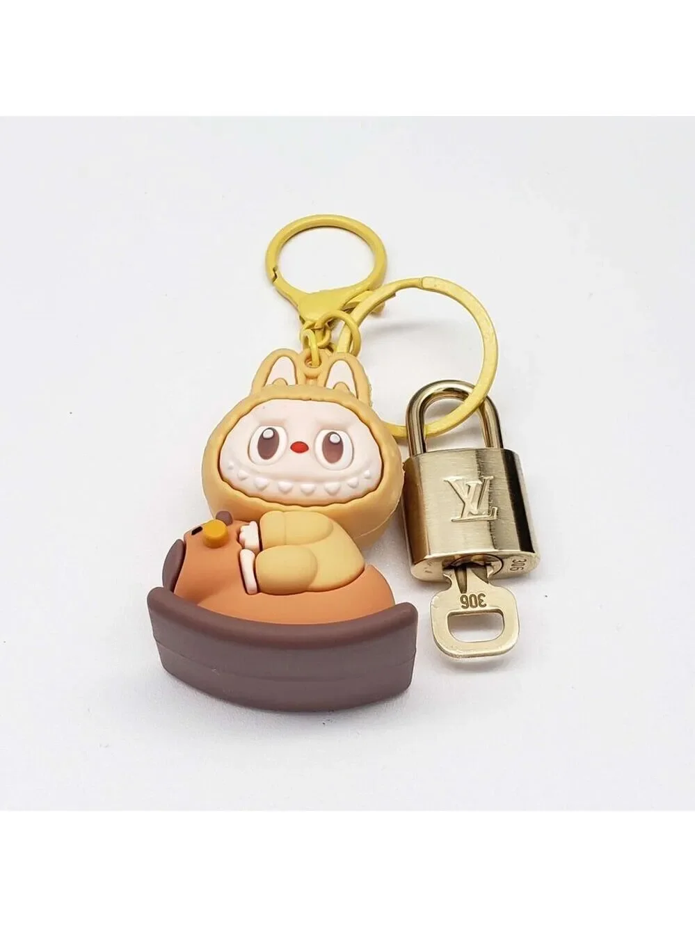 Authentic Louis Vuitton Gold Padlock 🔑 Unbranded Labubu Keychain Bag Charm LV